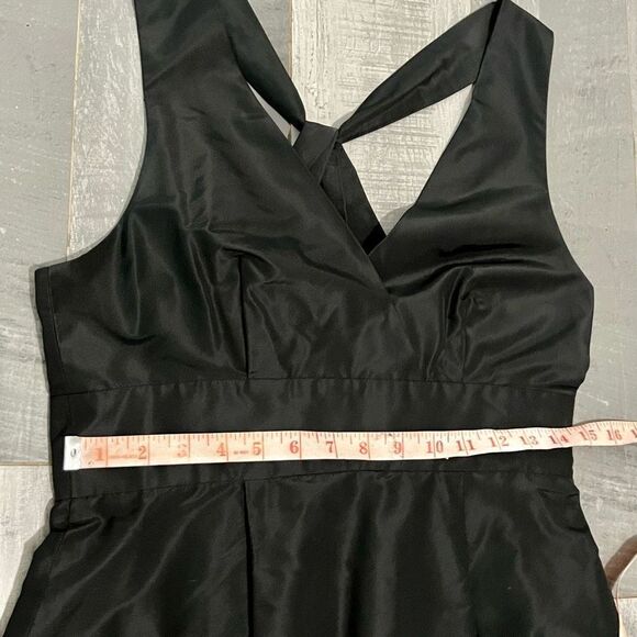 J Crew Black Silk Faux Wrap BodiceV Neck Tank Criss Cross Back Sheath Dress 6 - Picture 7 of 11
